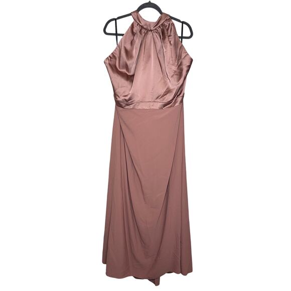 After Six NWT Sienna Pink Halter Neck Satin Chiffon Maxi Dress Formal Party 24W - Picture 2 of 7